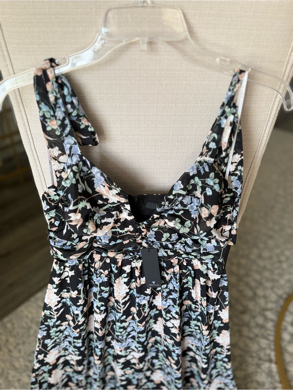 Lulu's Lush Loveliness Black Floral Lurex Tie-Strap Midi Dress - Picture 4 of 11